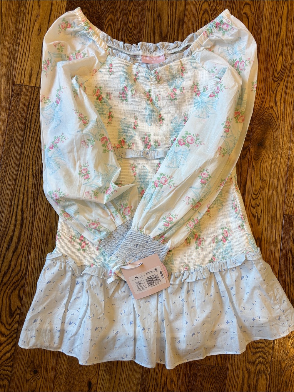 LoveShackFancy x Target Girls White Floral Smocked Long-Sleeve Dress size 14